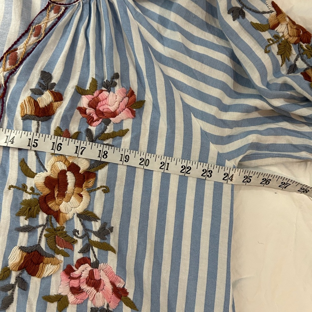 ANU‎ Cotton Floral Embroidered Boho Striped Top L-XL - Picture 7 of 9